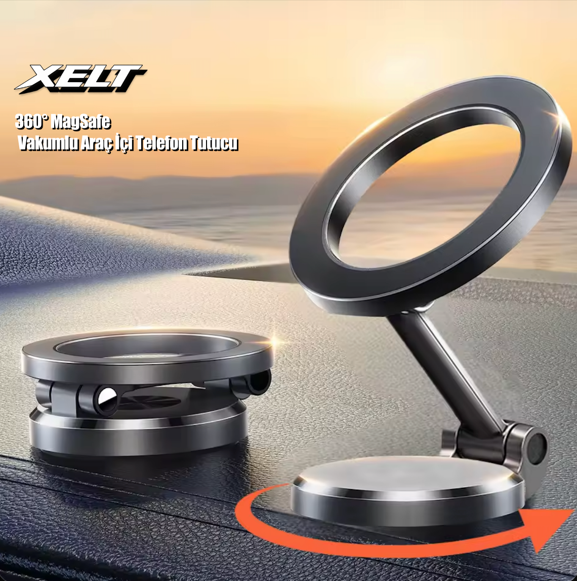 360° MagSafe Vakumlu Araç İçi Telefon Tutucu – 2 Metal Halka